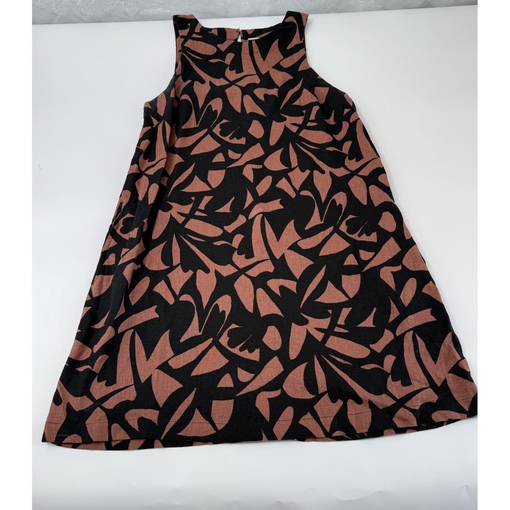 A New Day Womens Dress Small Linen Blend Sleeveless Brown Pockets